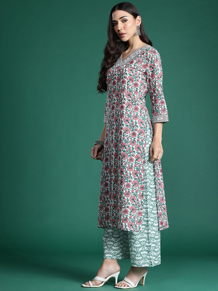 Indo Era Floral Printed Pure Cotton Kurta with Trousers & With Dupatta