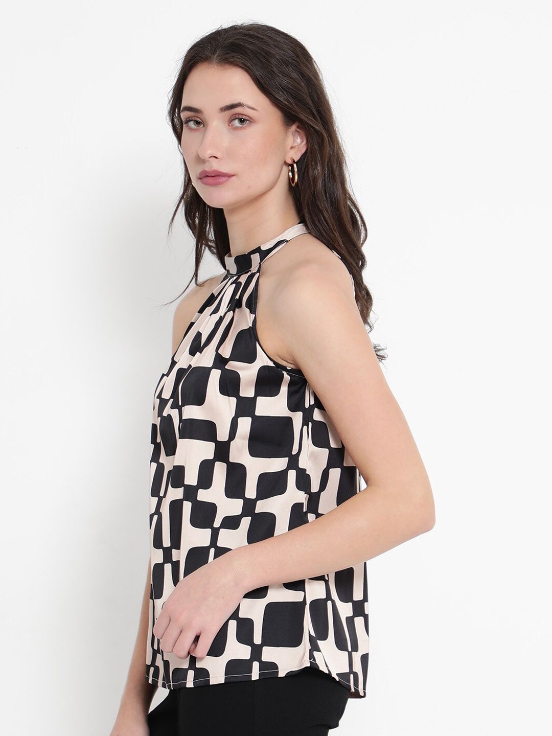 RAREISM Geometric Printed High Neck Cotton Top