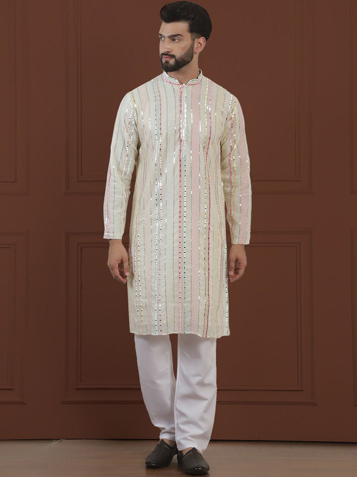 SOJANYA LUXE Cermin Bersulam Berjalur Kerja Kurta Lurus Dengan Pijama