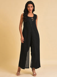 W Black schiffli Pure Cotton Basic Jumpsuit