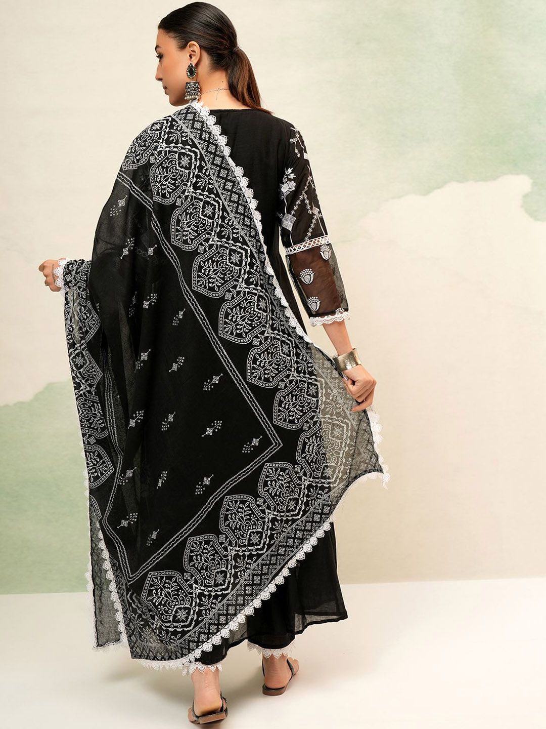 Vishudh Women Ethnic Motifs Embroidered Regular Pure Cotton Kurta with Trousers & Dupatta