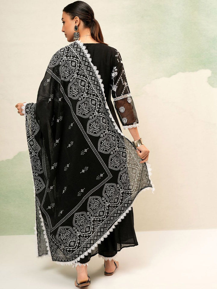 Vishudh Women Ethnic Motifs Embroidered Regular Pure Cotton Kurta with Trousers & Dupatta