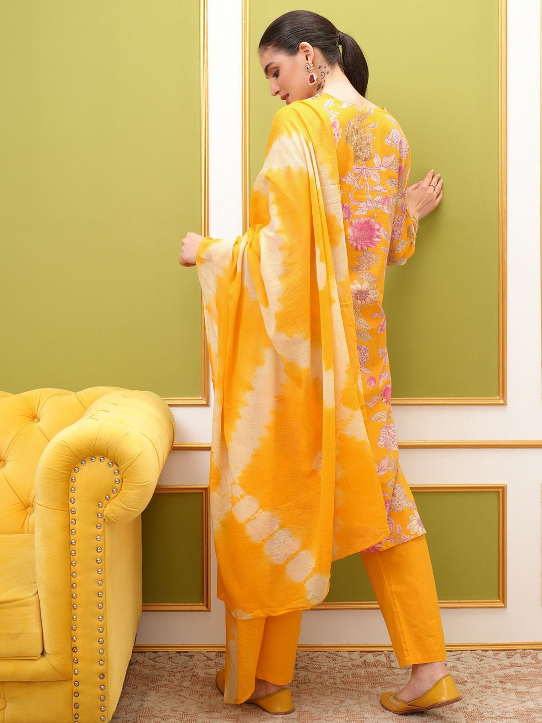 Vishudh Floral Printed Regular Thread Work Pure Cotton Kurta with Trousers & With Dupatta