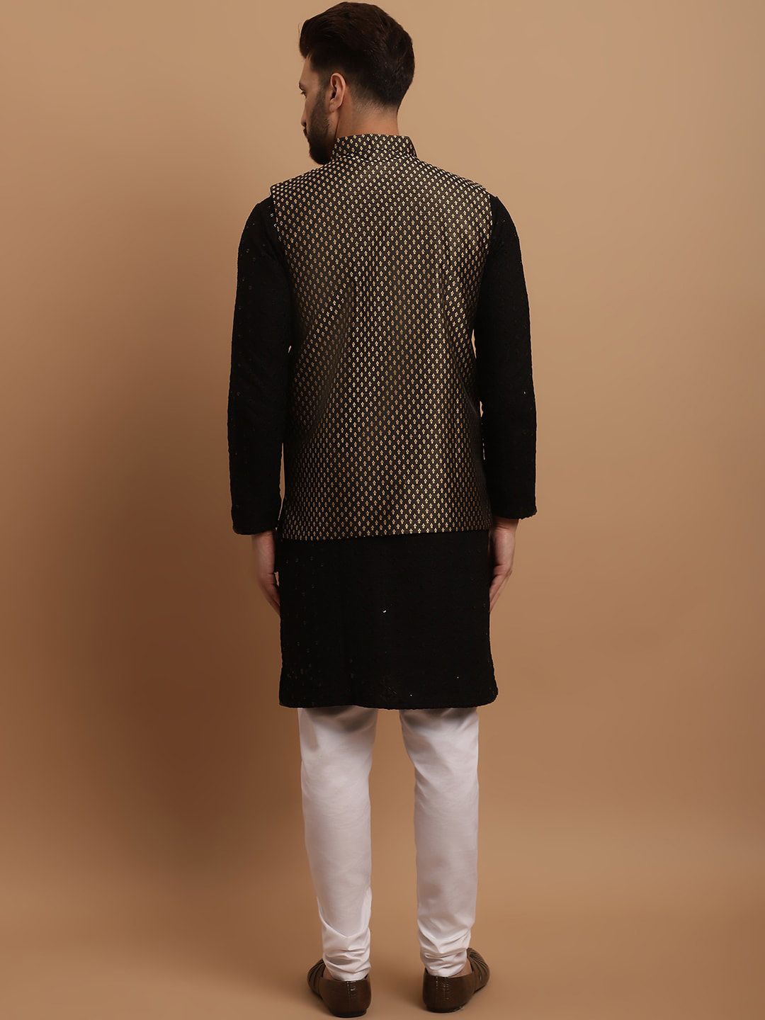 SOJANYA Ethnic Embroidered Sequinned Pure Cotton Kurta & Churidar With Nehru Jacket
