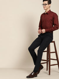 Hancock Men Burgundy Solid Slim Fit Pure Cotton Formal Shirt