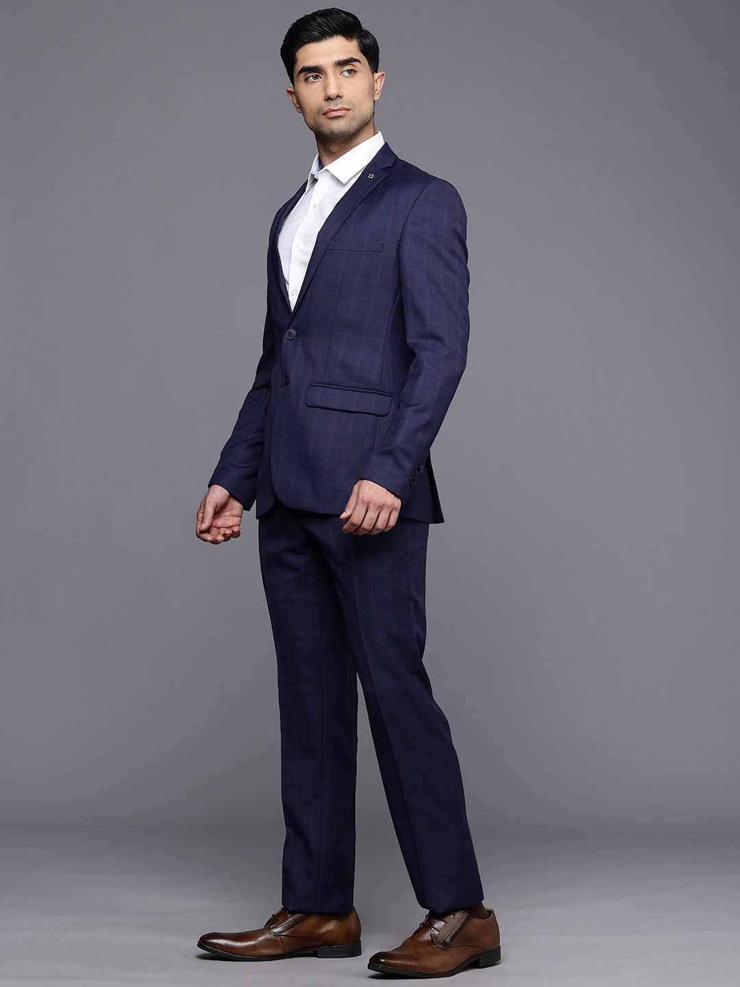 Raymond Slim Fit Checked Notched Lapel Single-Breasted Formal 2 Piece Suits