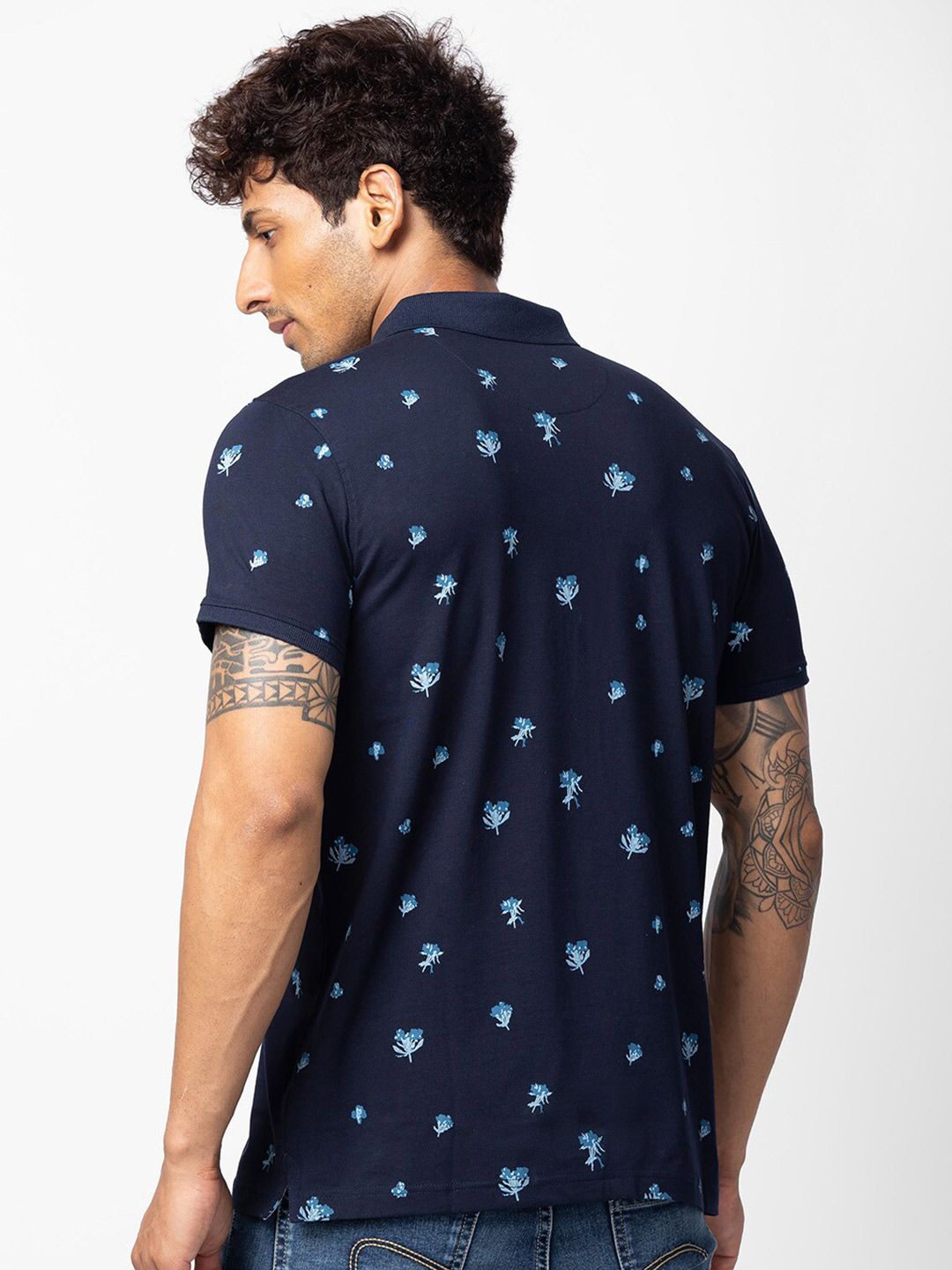 SPYKAR Men Floral Printed Polo Collar Cotton T-shirt
