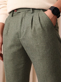 Mr Bowerbird Men Tailored Fit Textured Pleated Trousers