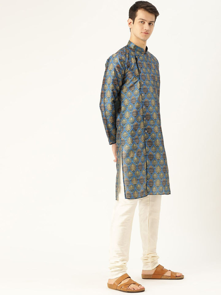 SOJANYA Kurta Lurus Angrakha Bercetak Biru & Kuning