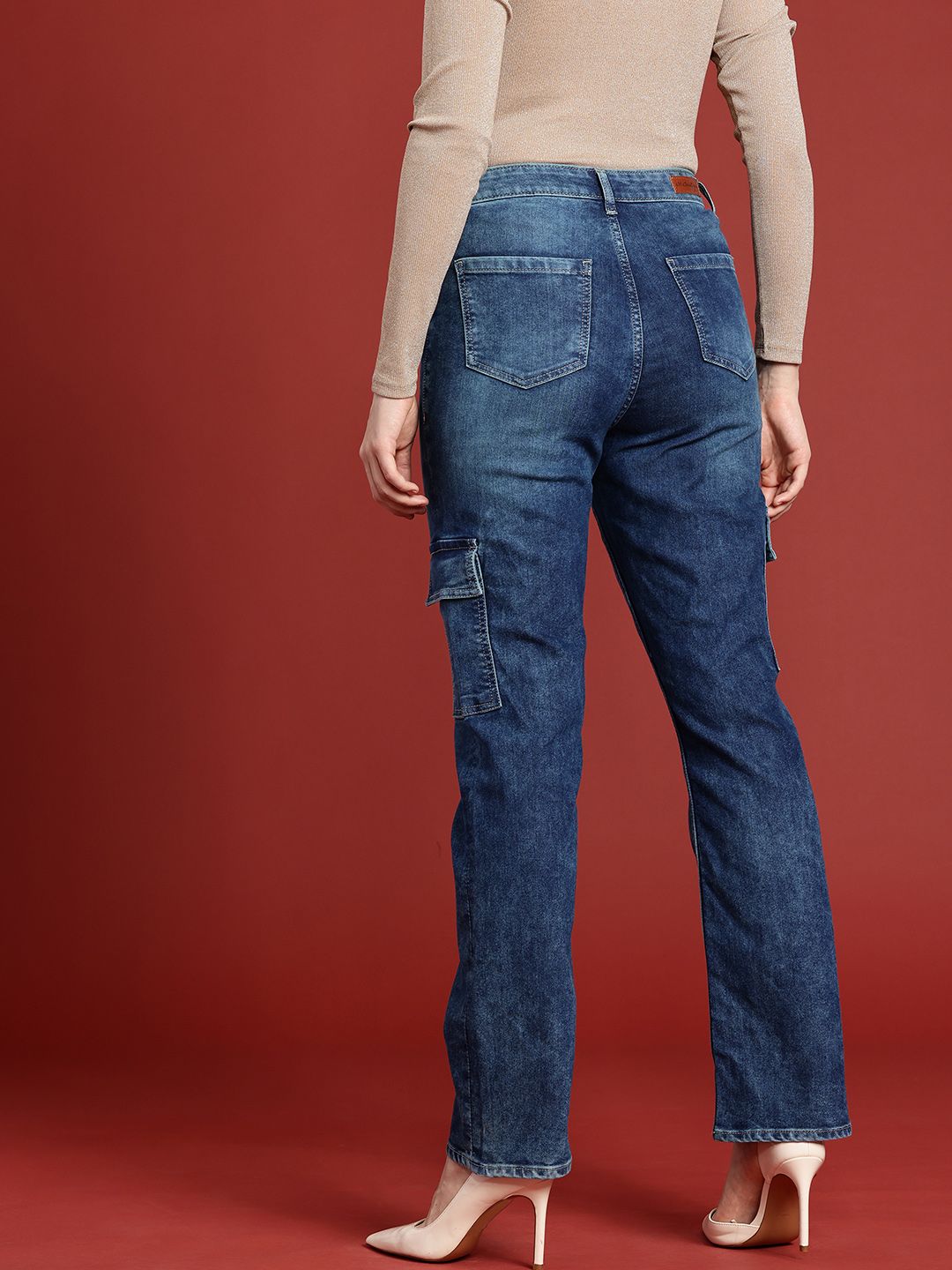 all about you Women Straight Fit Heavy Fade Stretchable Cargo Jeans