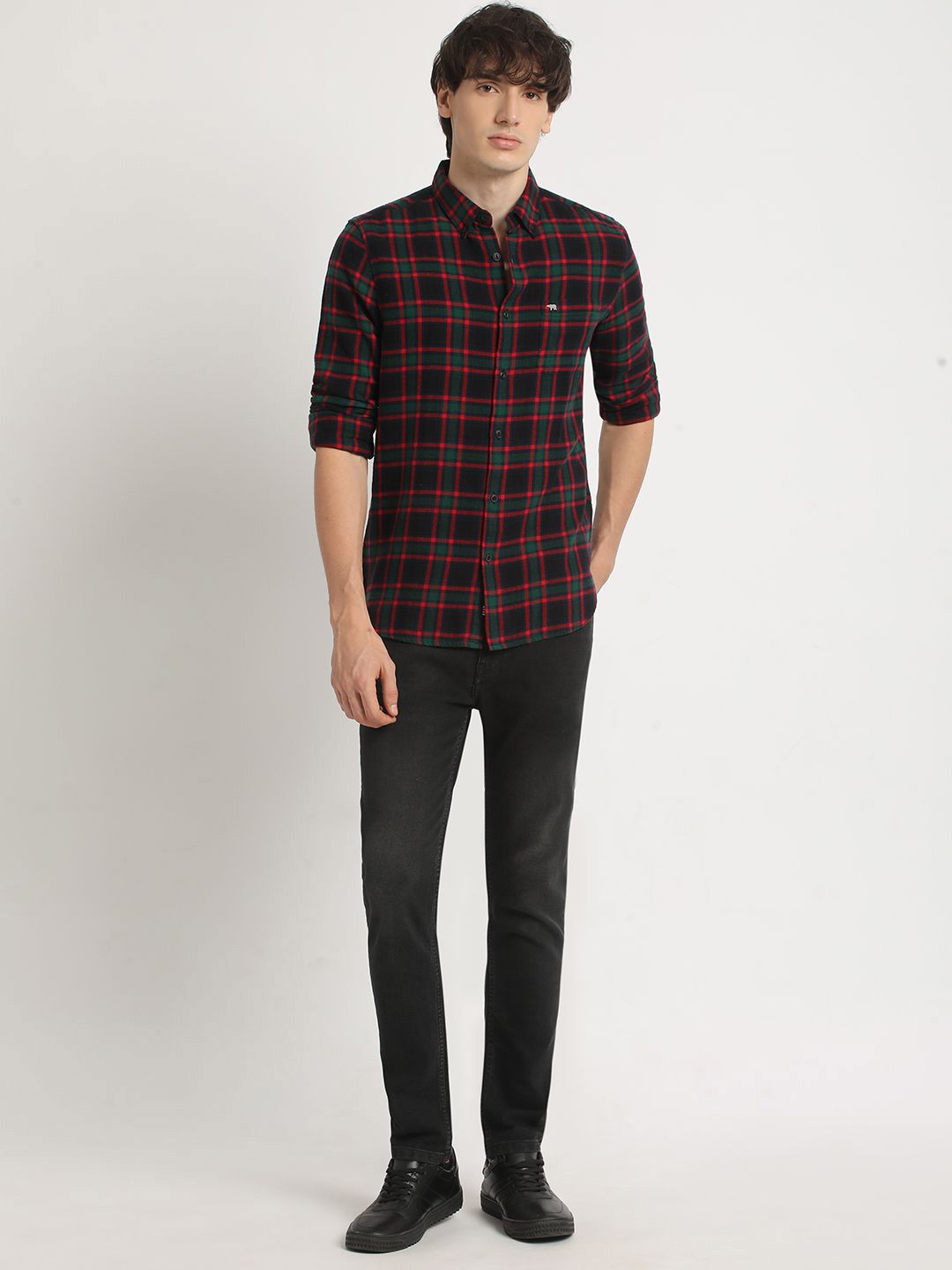 THE BEAR HOUSE Slim Fit Tartan Checked Button Down Collar Pure Cotton Casual Shirt