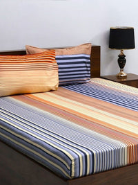 BOMBAY DYEING Vista Blue & Pink Floral Microfiber144 TC Queen Bedsheet & 2 Pillow Covers