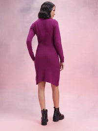DressBerry Acrylic High Neck Geometric Self Design Sweater Dress