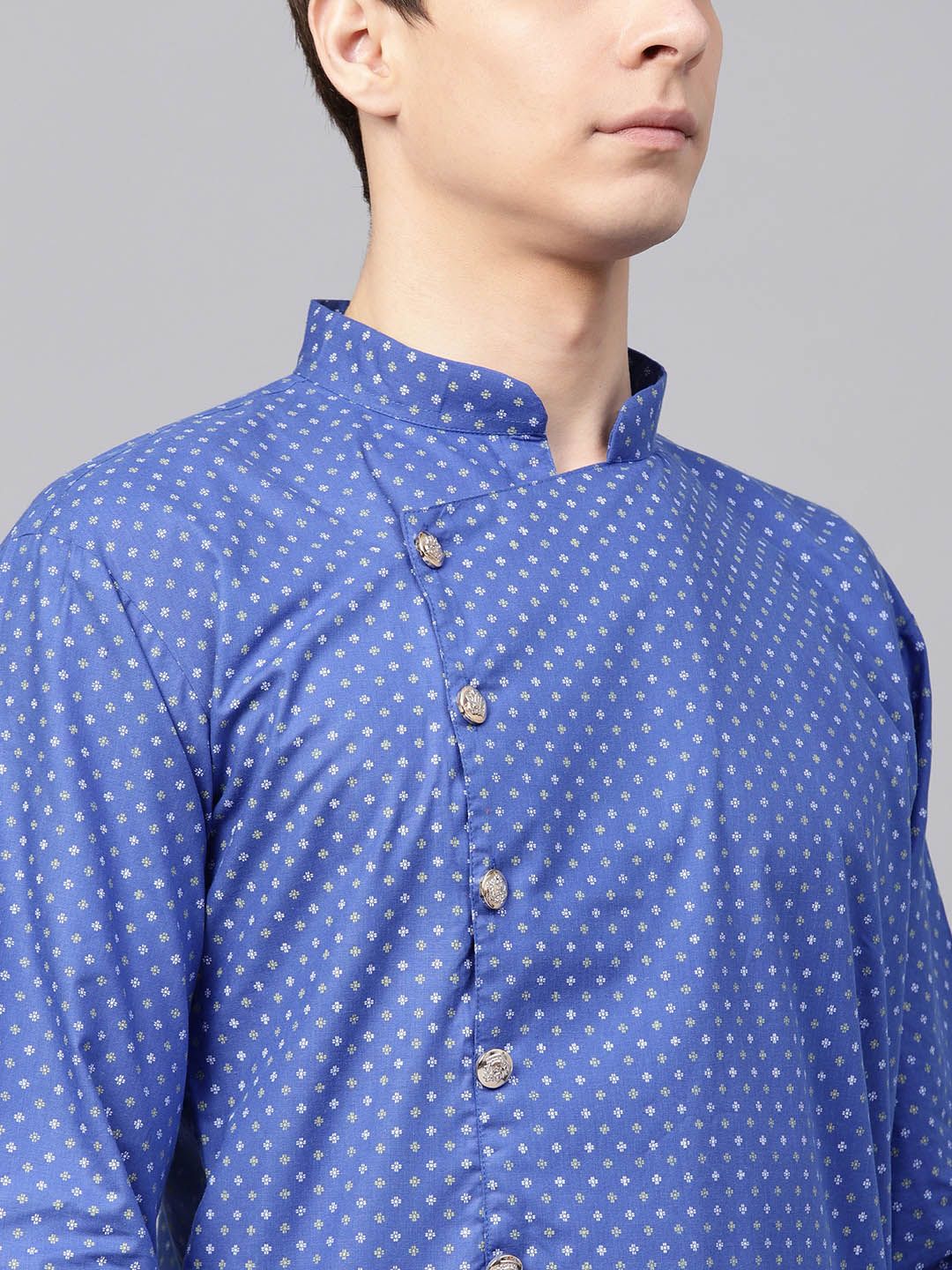 SOJANYA Men Blue Printed Straight Kurta