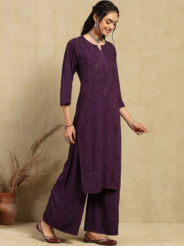 Rumah Chikankari Kurta Chikankari Biasa Wanita dengan Seluar