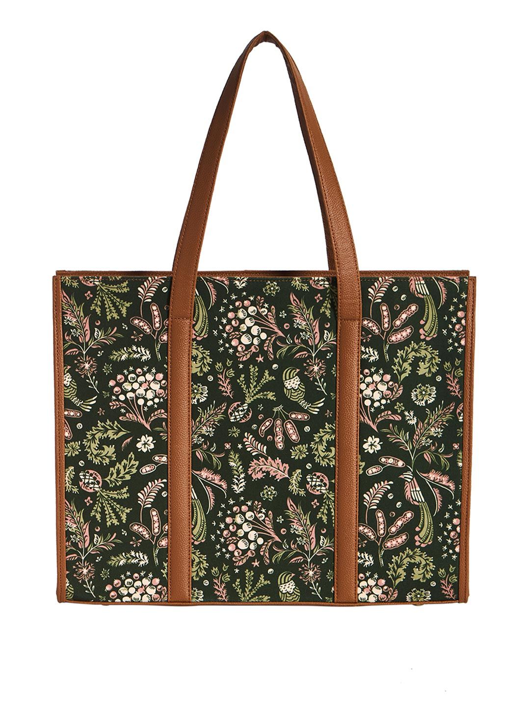 TEAL BY CHUMBAK Printed Shopper Handheld Bag with Fringed