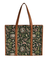 TEAL BY CHUMBAK Printed Shopper Handheld Bag with Fringed