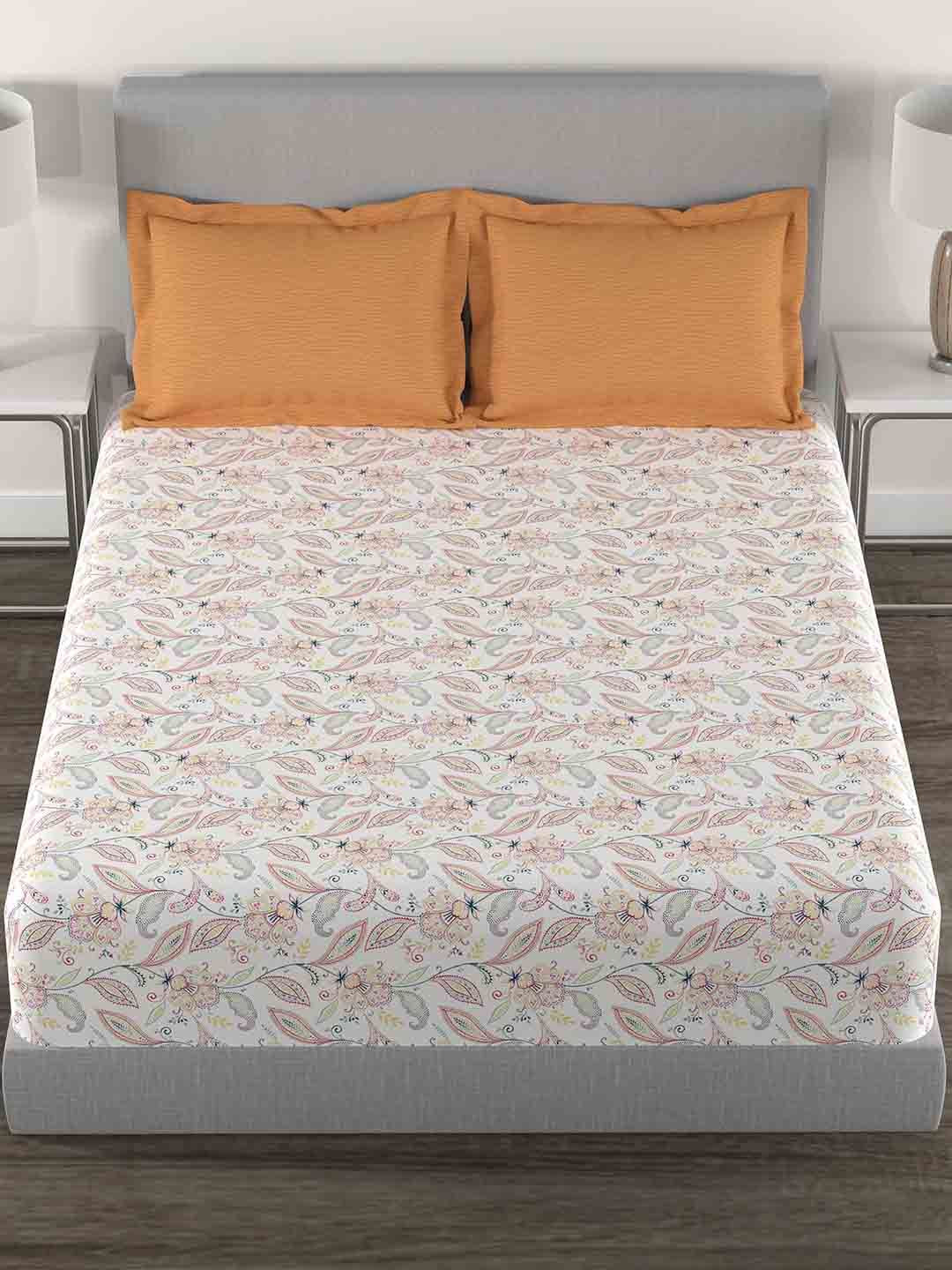 TRIDENT Vivid Caramel HE Flat 144TC Queen Cotton Bedsheet Set