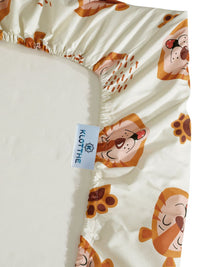 KLOTTHE Cream Cartoon Printed Fitted 400 TC Cotton King Bedsheet & 2 Pillow Covers
