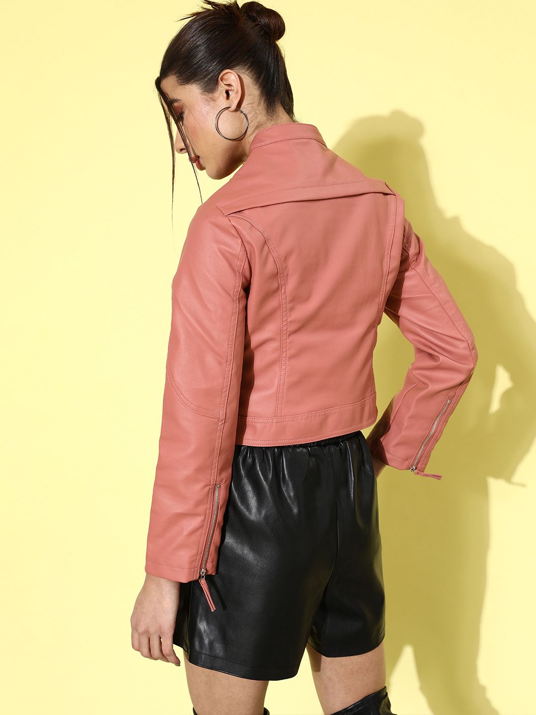 Tokyo Talkies Women Rose Crop Biker Jacket