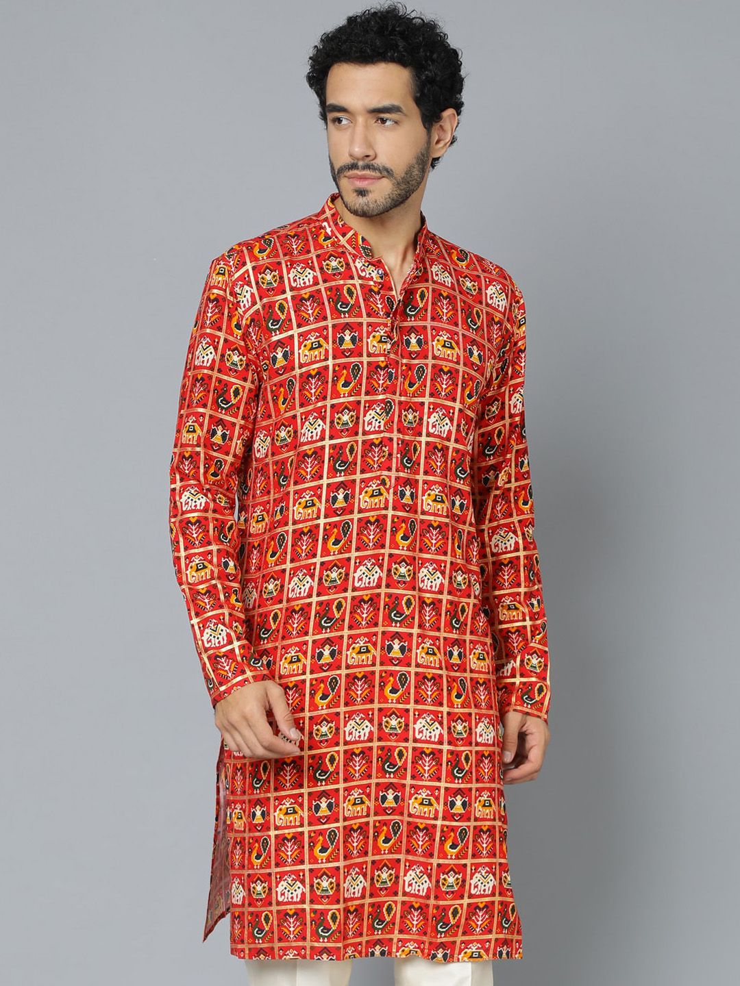 VASTRAMAY Ethnic Motifs Printed Mandarin Collar Straight Kurta