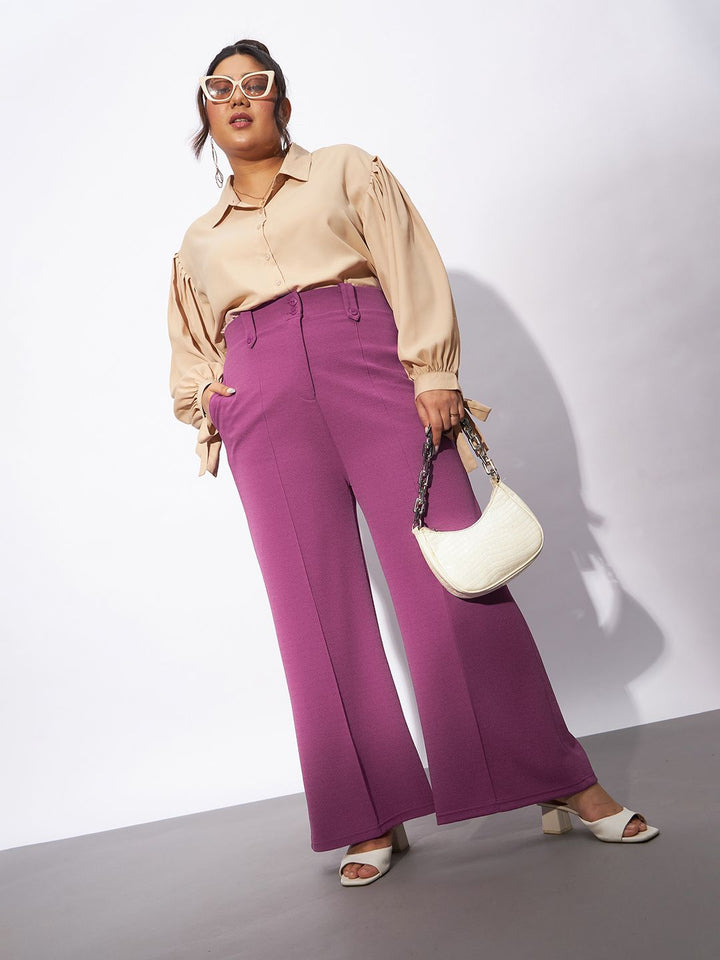 SASSAFRAS Curve Women Plus Size Pink Straight Fit Bootcut Trousers