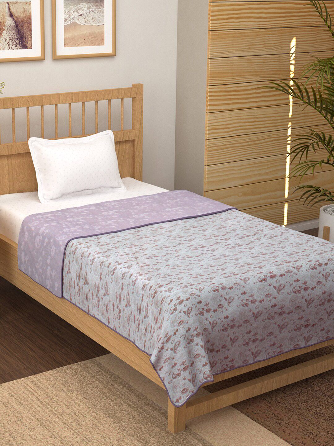 Story@home Purple Printed AC Room 150 GSM Reversible Cotton Single Bed Dohar