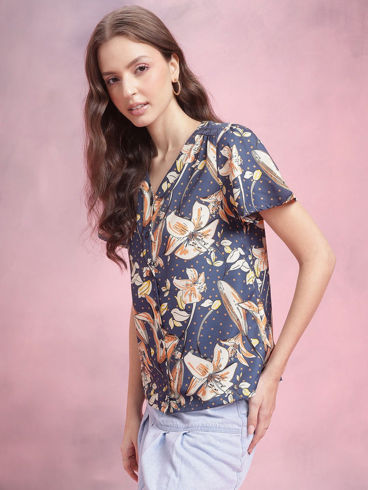 DressBerry Floral Print Flared Sleeves Top