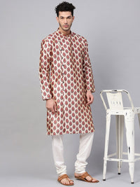 SOJANYA Men Red & Beige Printed Straight Kurta