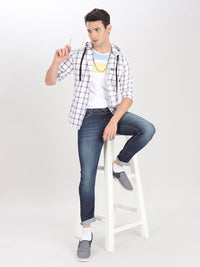 The Indian Garage Co Men White Checked Hooded Casual Shirt