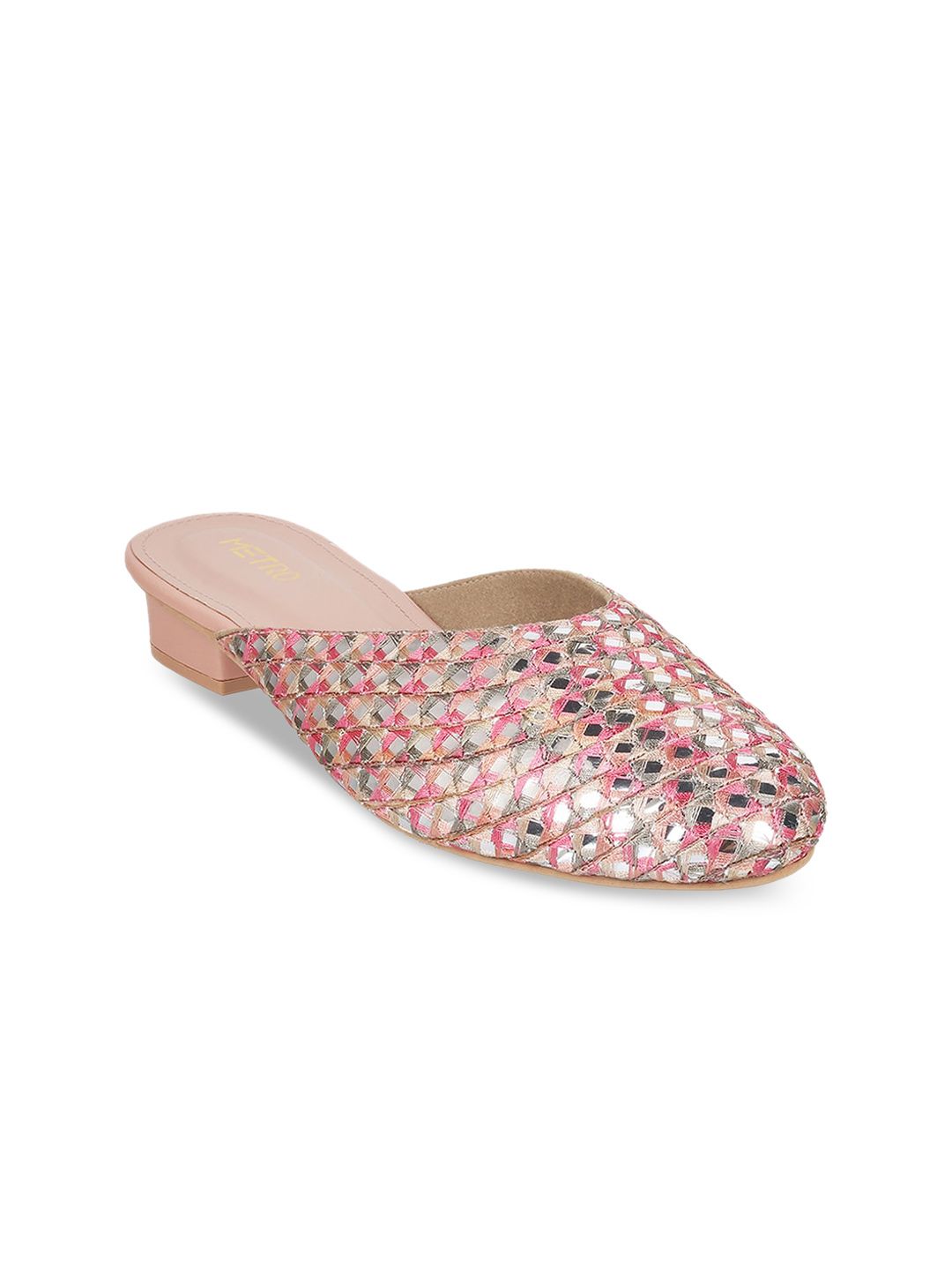 Metro Embellished Round Toe Block Mules