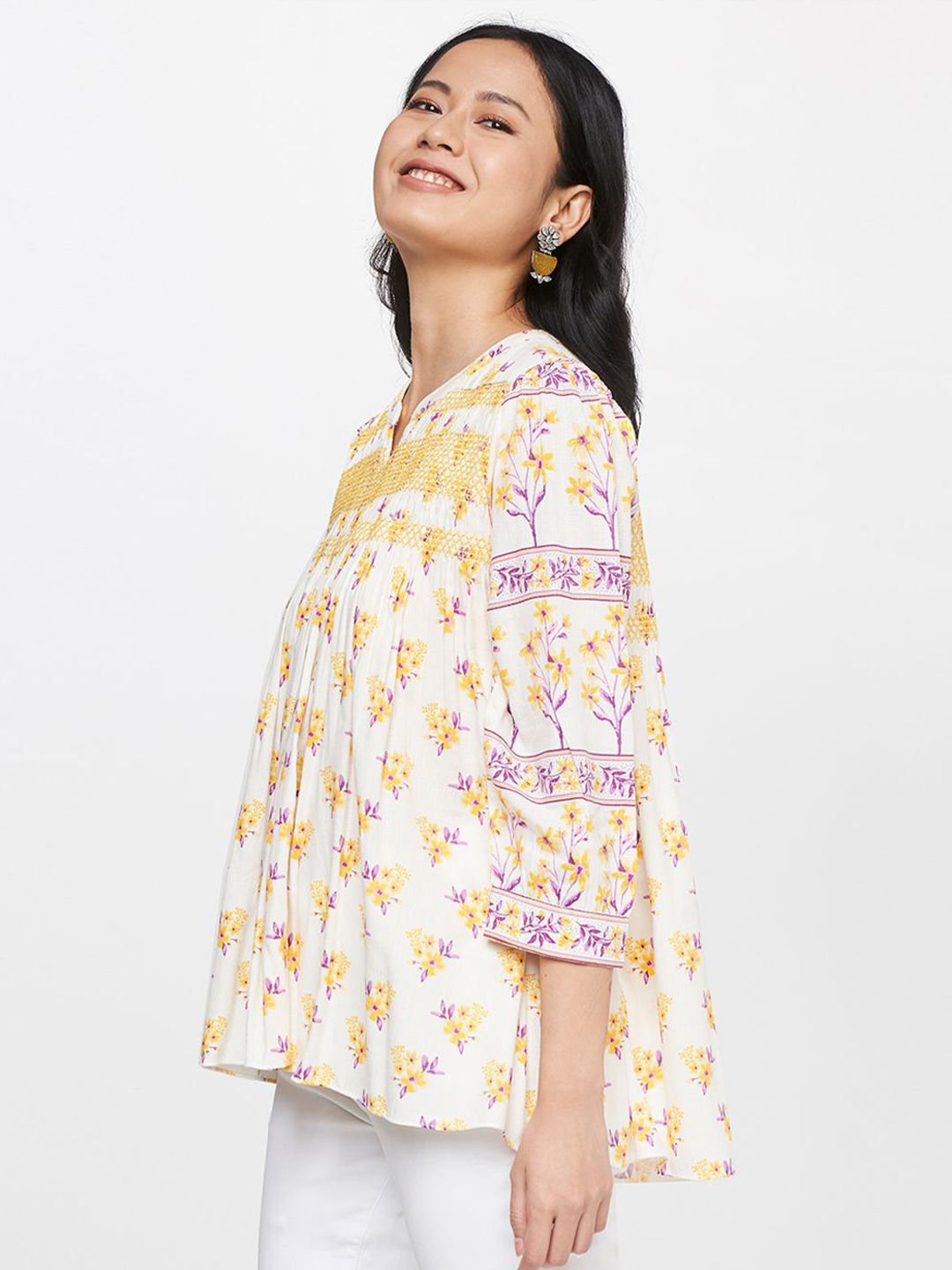Global Desi Floral Print Cotton Top