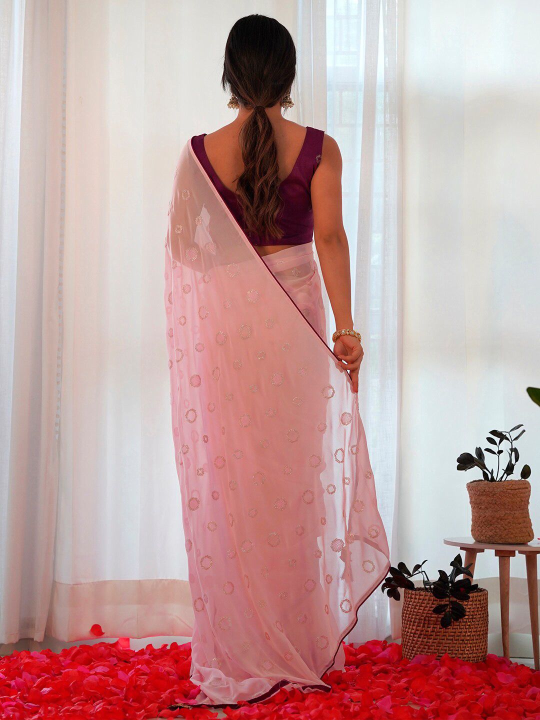 Saree mall Embellished Sequinned Pure Georgette Saree