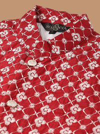 SOJANYA Men Ethnic Motifs Embroidered Pure Cotton Kurta With Pyjamas & Nehru Jacket