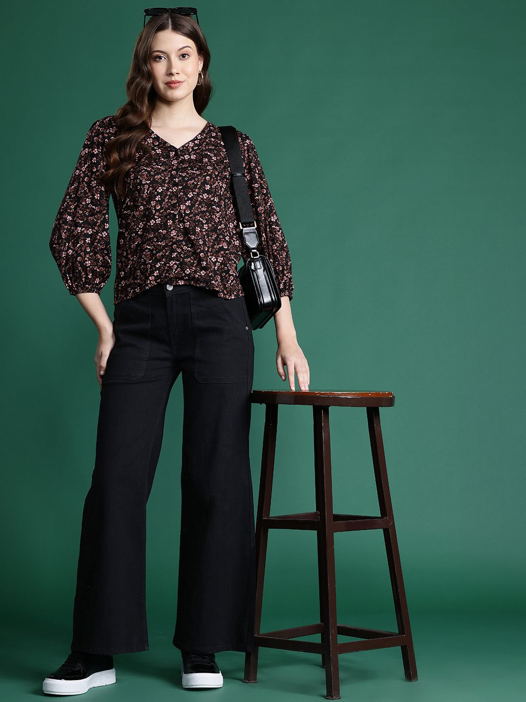 DressBerry Floral Print Puff Sleeve Top