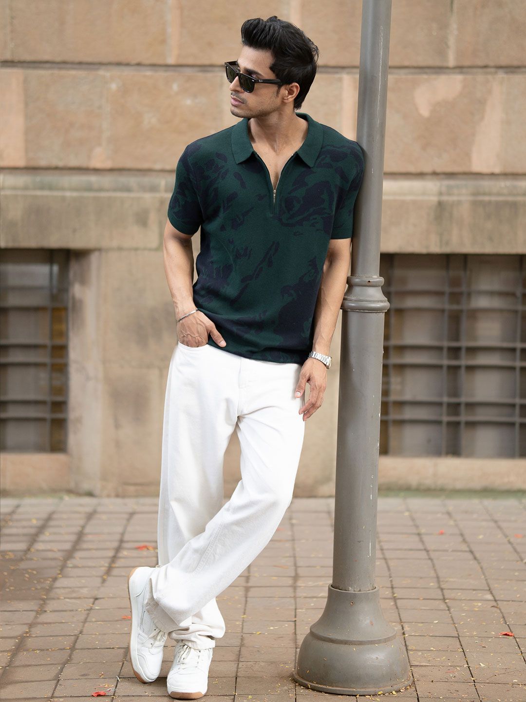 Powerlook Men Abstract Printed Polo Collar Cotton T-shirt
