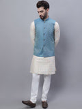 SOJANYA Embroidered Thread Work Kurta With Churidar With Nehru Jacket