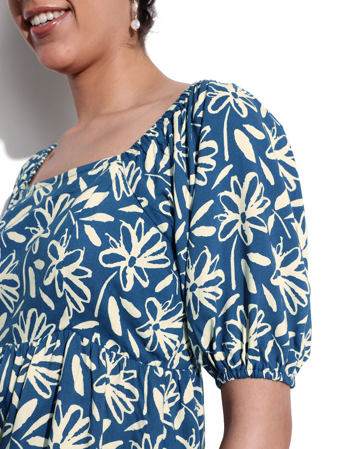 DressBerry Puff Sleeves Floral Printed A-Line Top