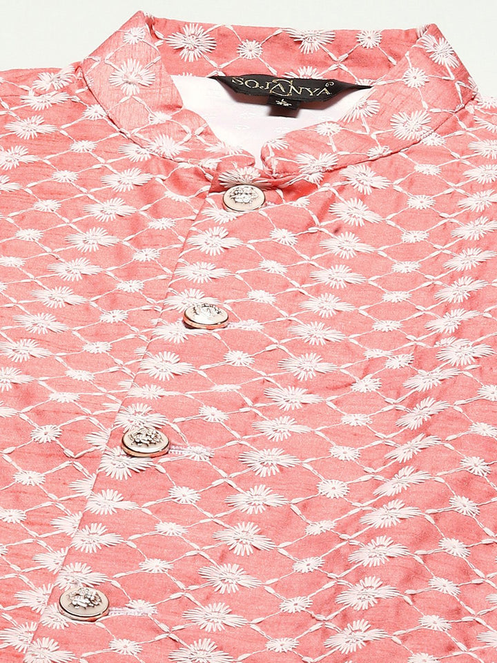 SOJANYA Men Woven Design Kurta with Churidar with Nehru Jacket
