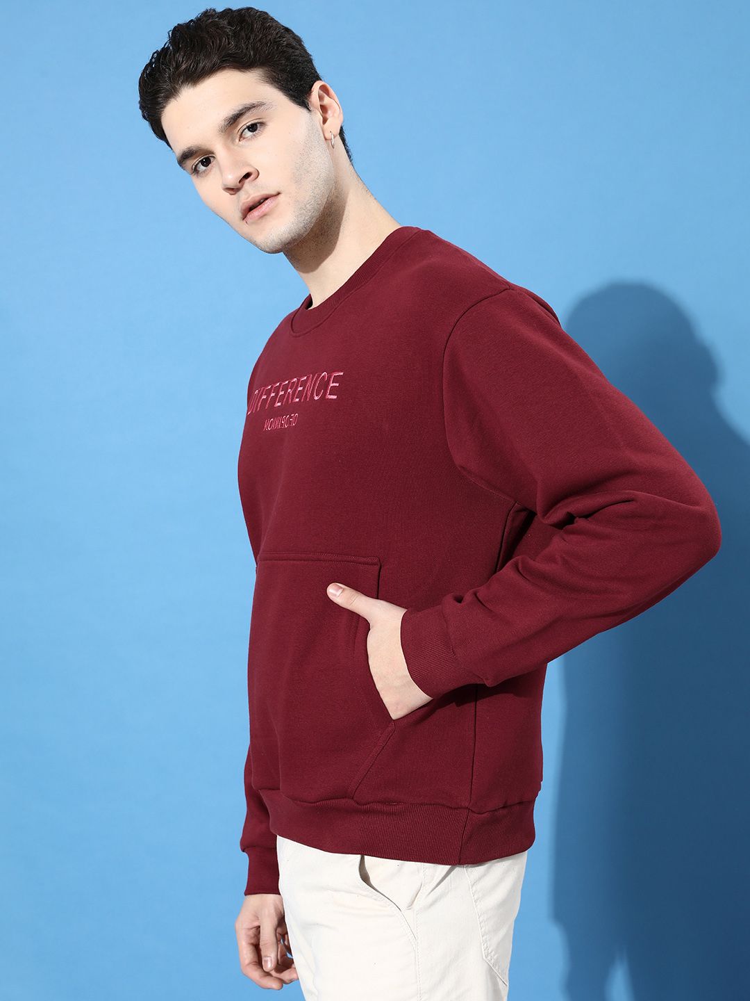 Difference of Opinion Men Embroidered Oversized Fleece Sweatshirt