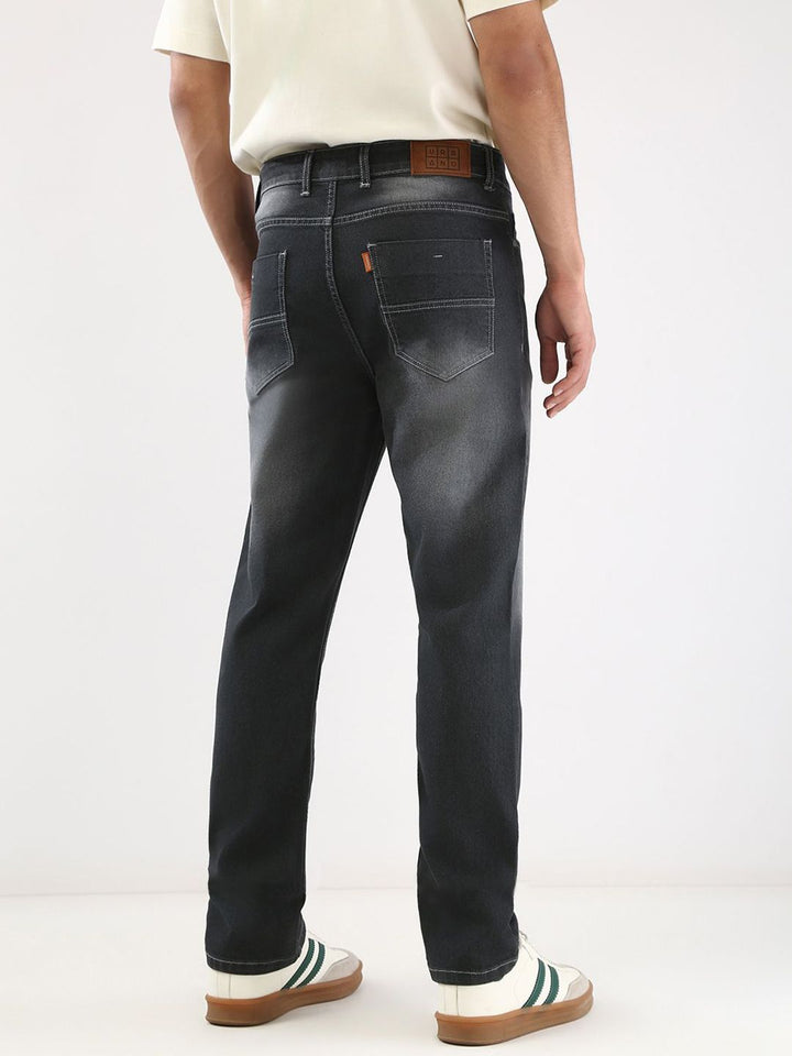 Urbano Fashion Men Dark Grey Straight Fit Washed Jeans