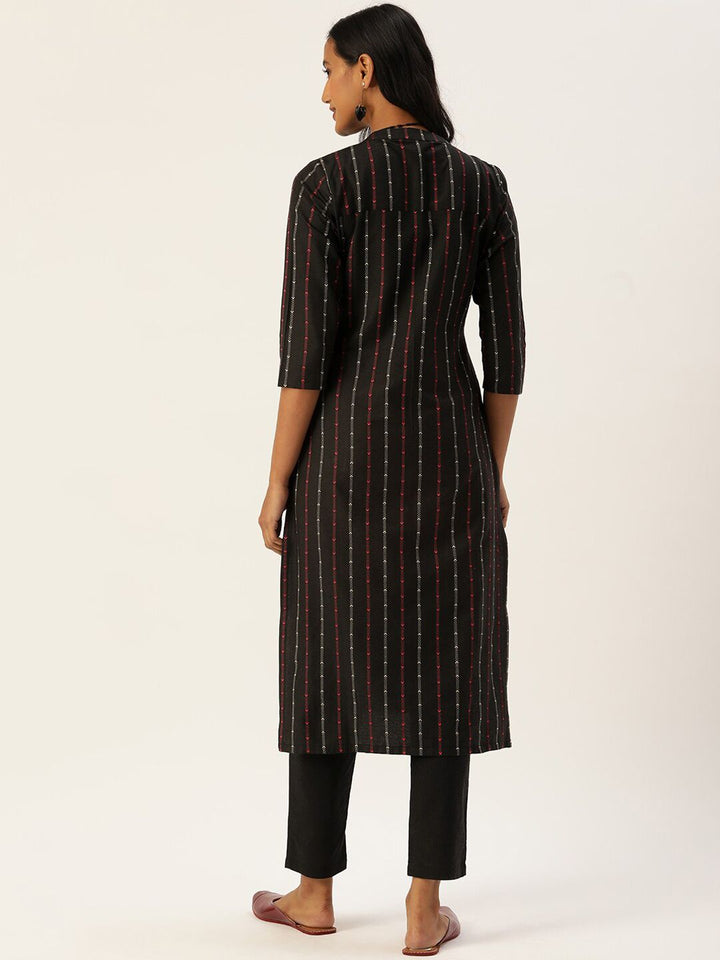 KALINI Geometric Embroidered Straight Kurta with Trousers