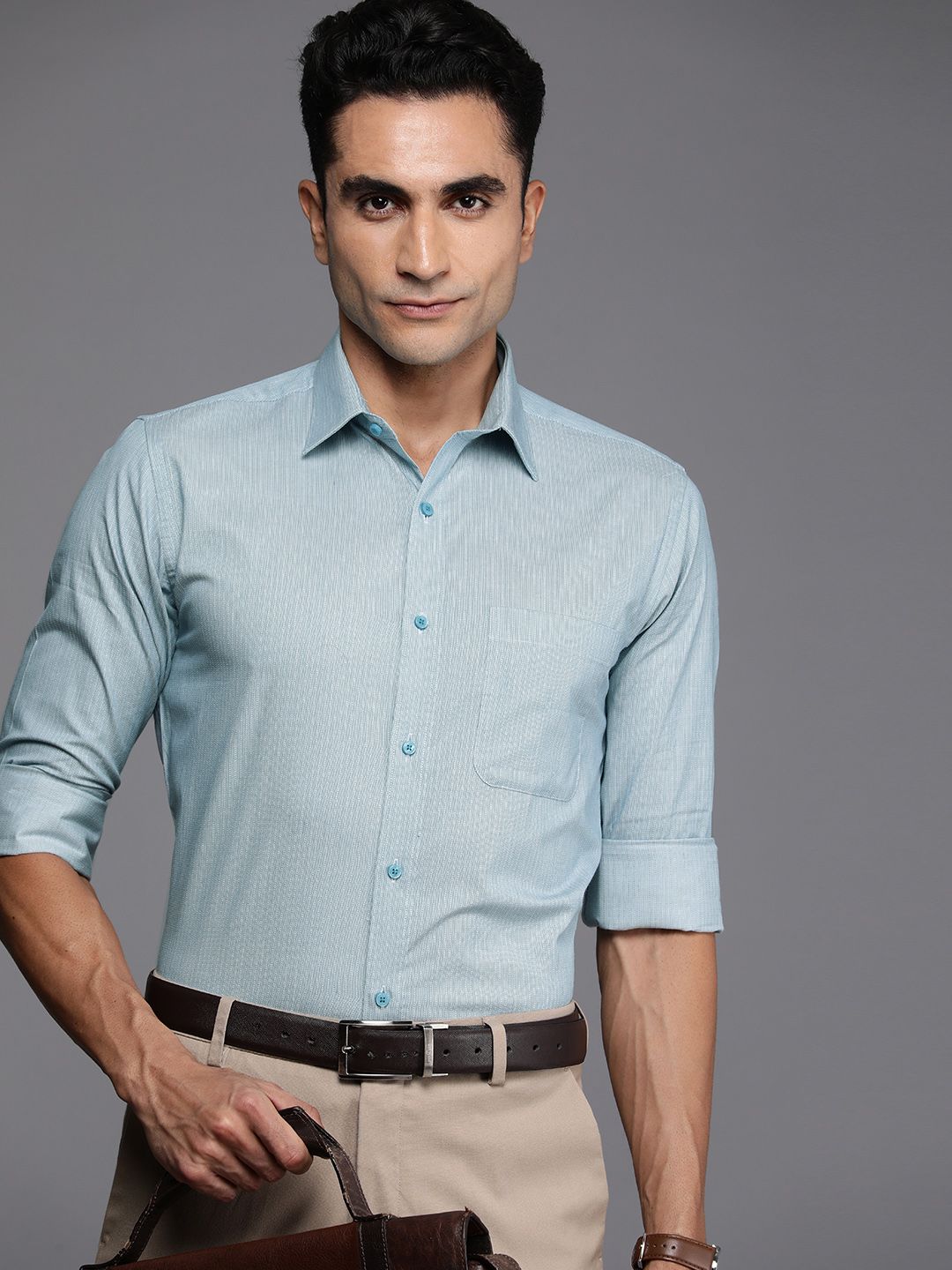 Raymond Pure Cotton Self Design Slim Fit Textured Formal Shirt