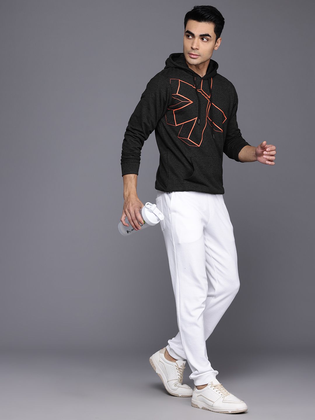 HRX by Hrithik Roshan Printed Melange Effect Hooded Running Sweatshirt