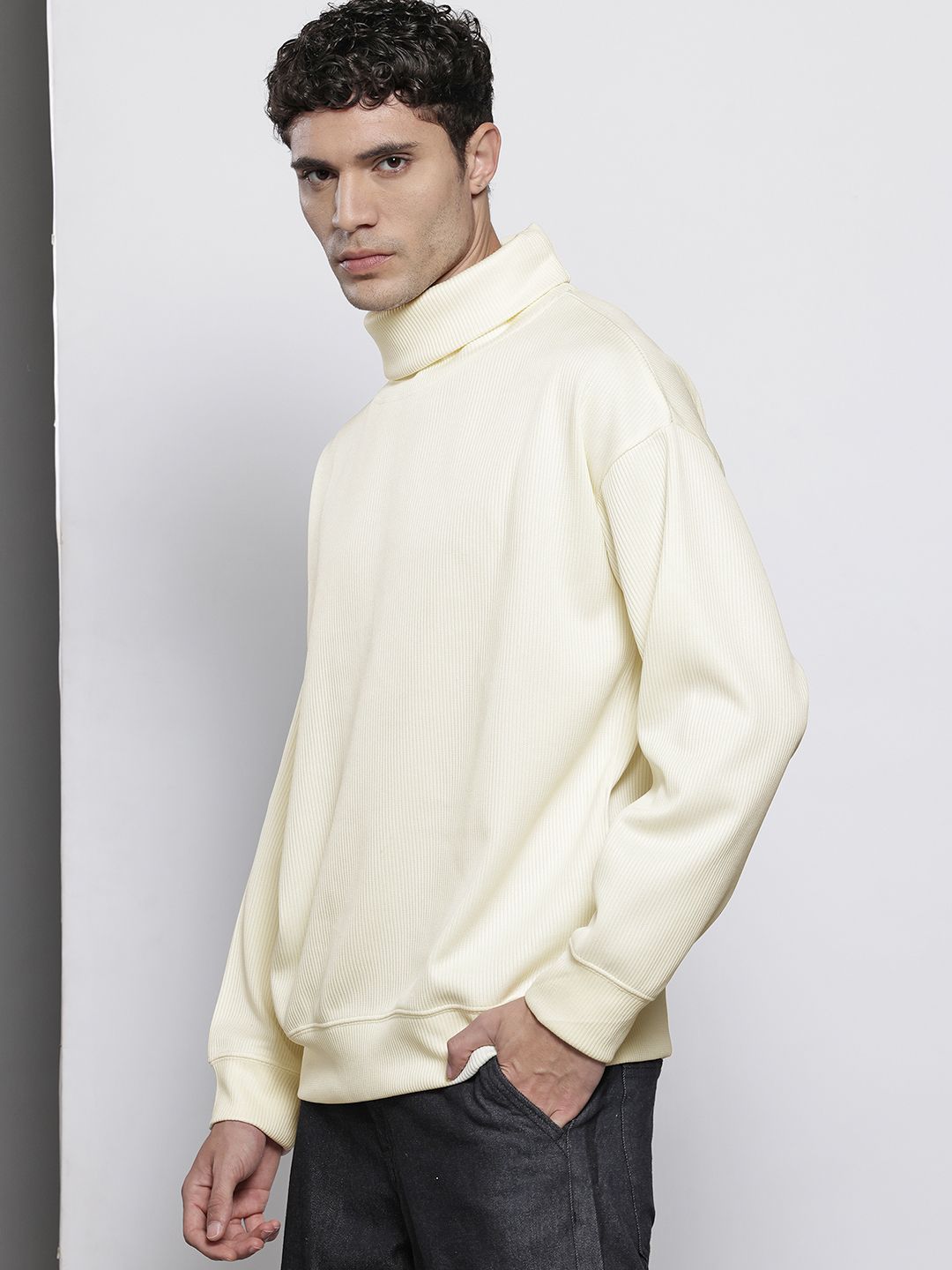 The Indian Garage Co Self Design Turtle Neck Drop-Shoulder Sleeves Sweatshirt