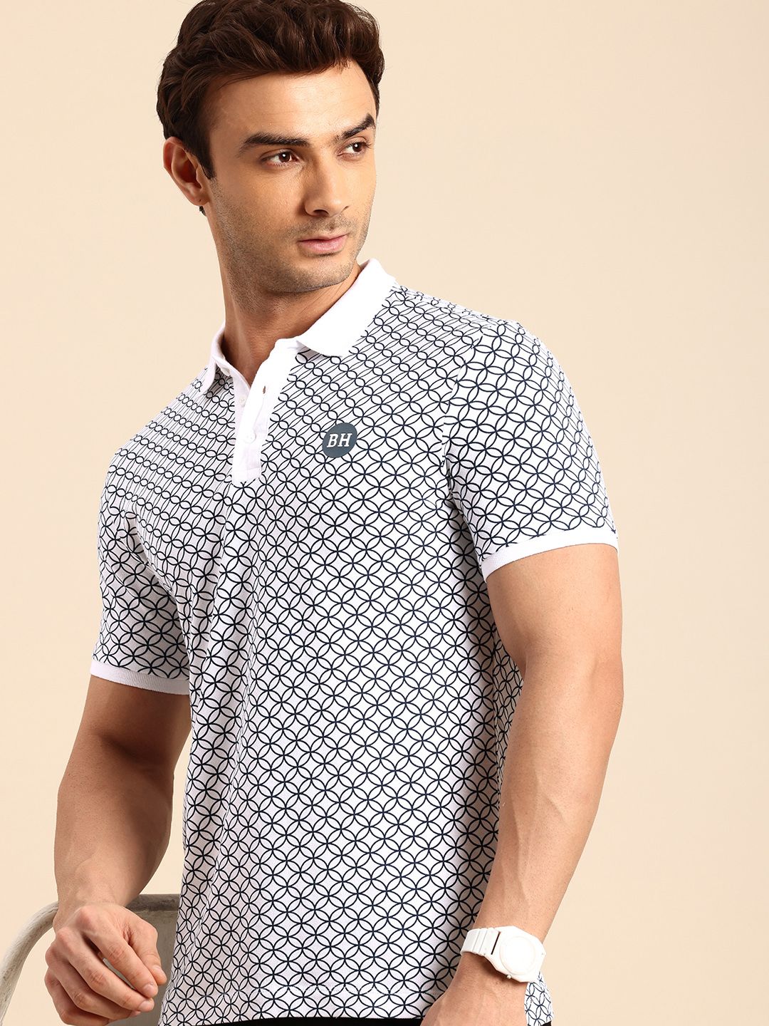 Being Human Geometric Printed Polo Collar Pure Cotton T-shirt
