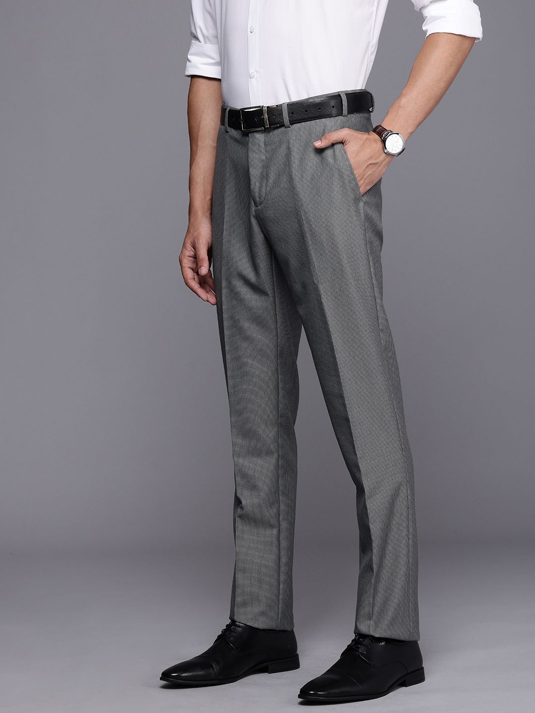 Raymond Men Self Design Textured Slim Fit Formal Trousers