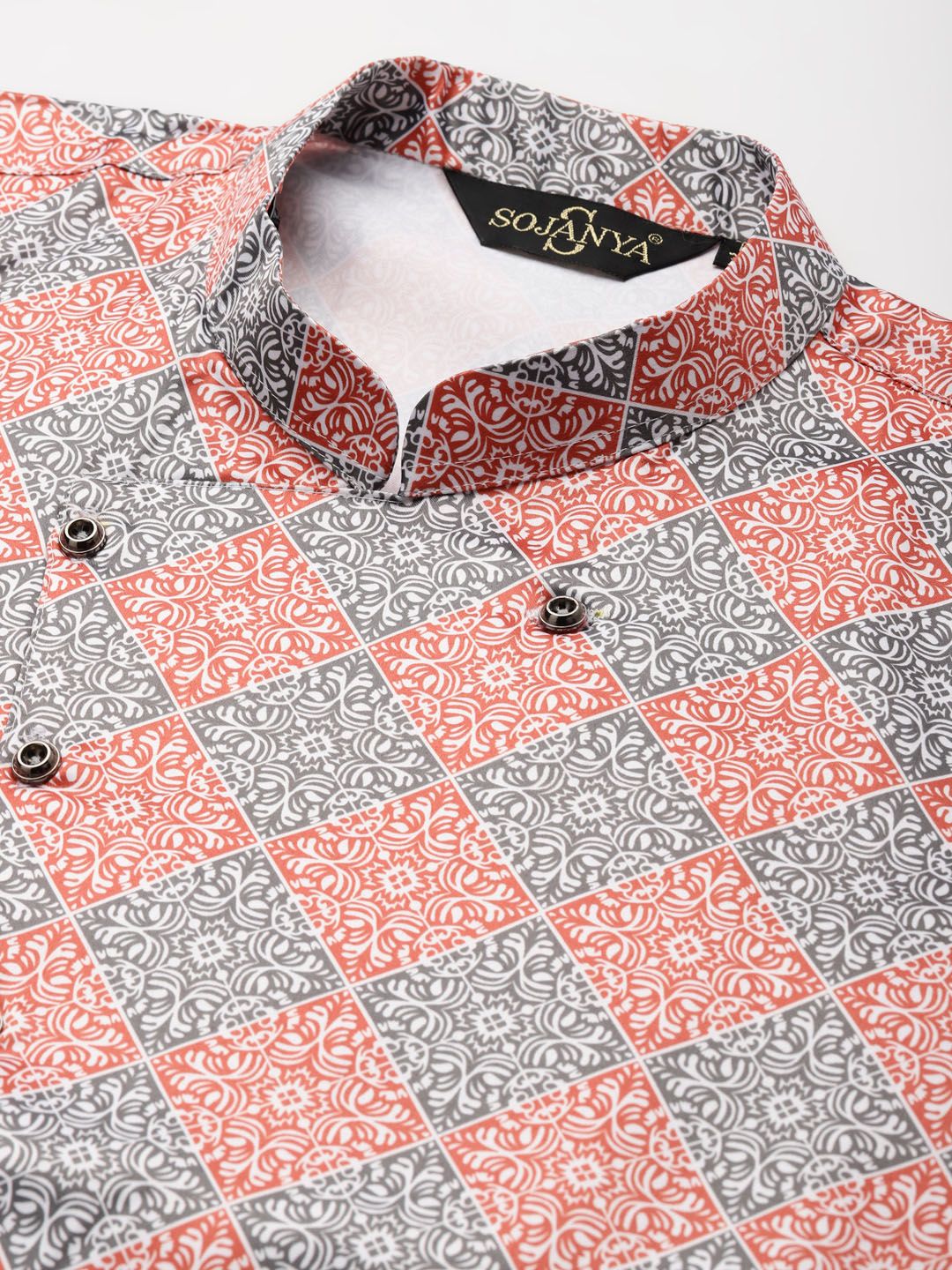SOJANYA Men Grey & Rust Orange Kurta with Churidar