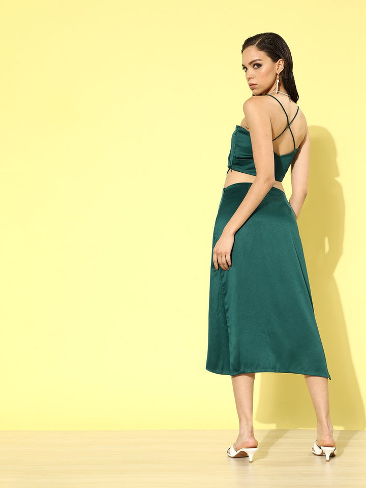 STREET 9 Green Satin Midi Dress