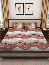 KLOTTHE Brown & Cream Geometric Printed 300 TC Fitted King Bedsheet With 2 Pillow Cover